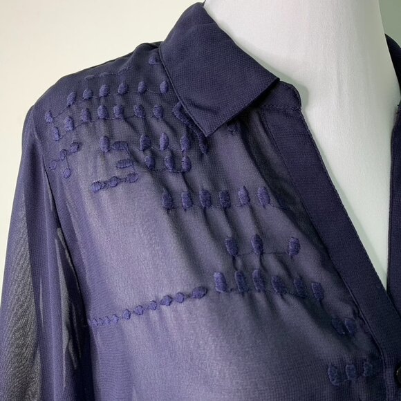 Soft Surroundings Women's Navy Blue Sheer Button Down Blouse Size Petit Medium - Picture 4 of 16